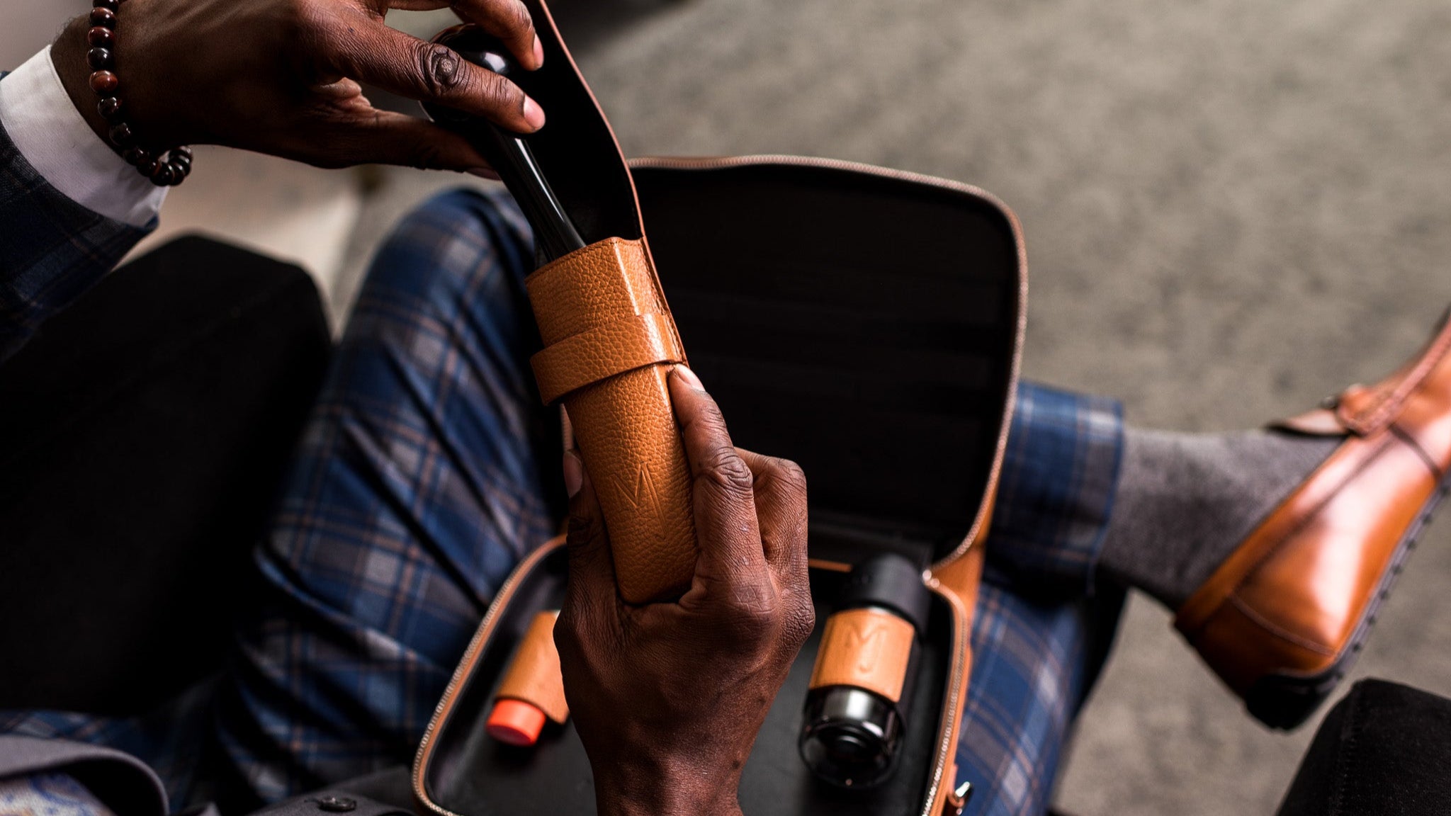 Over the shoulder view of inside Anthony bag